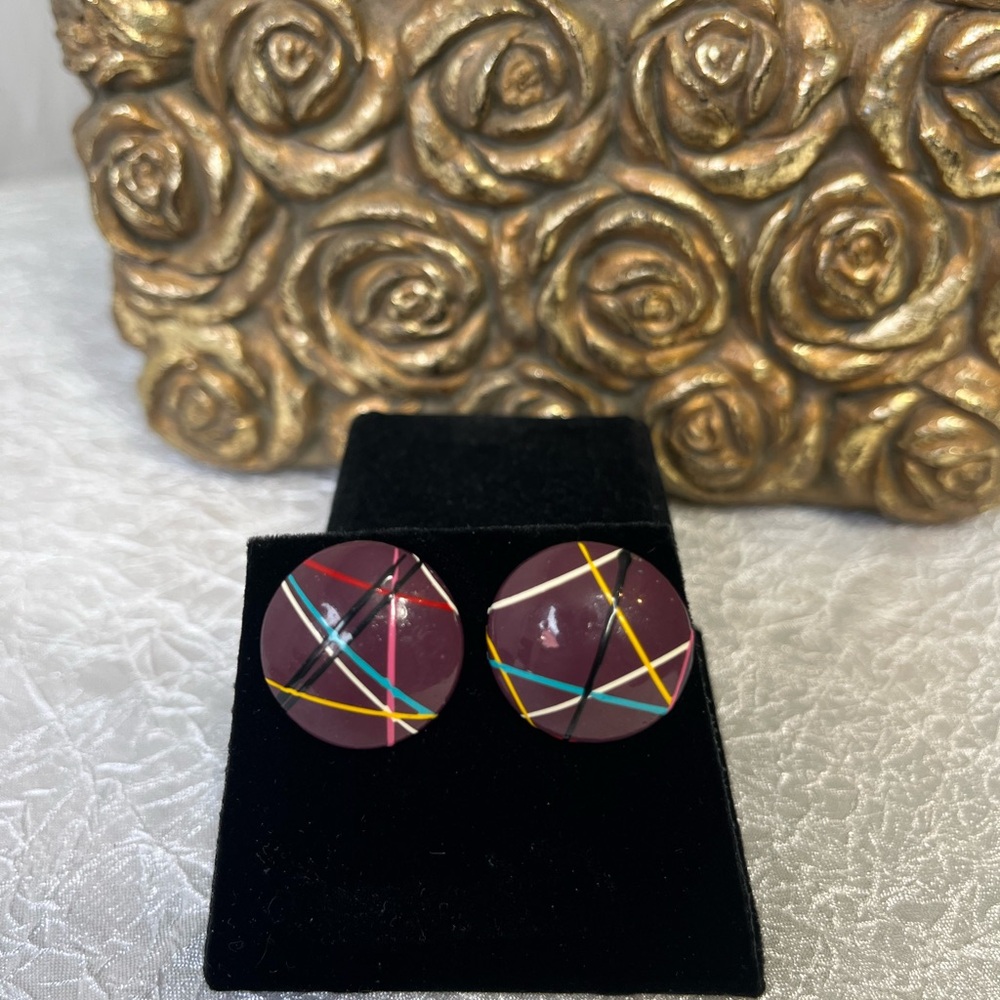 Vintage 80’s Purple Geometric Earrings